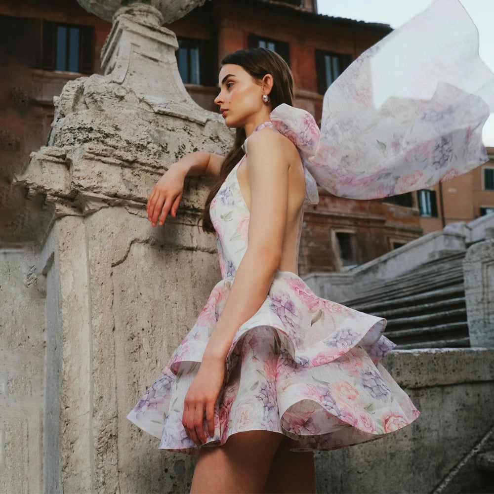 Floral Halter Party Dress