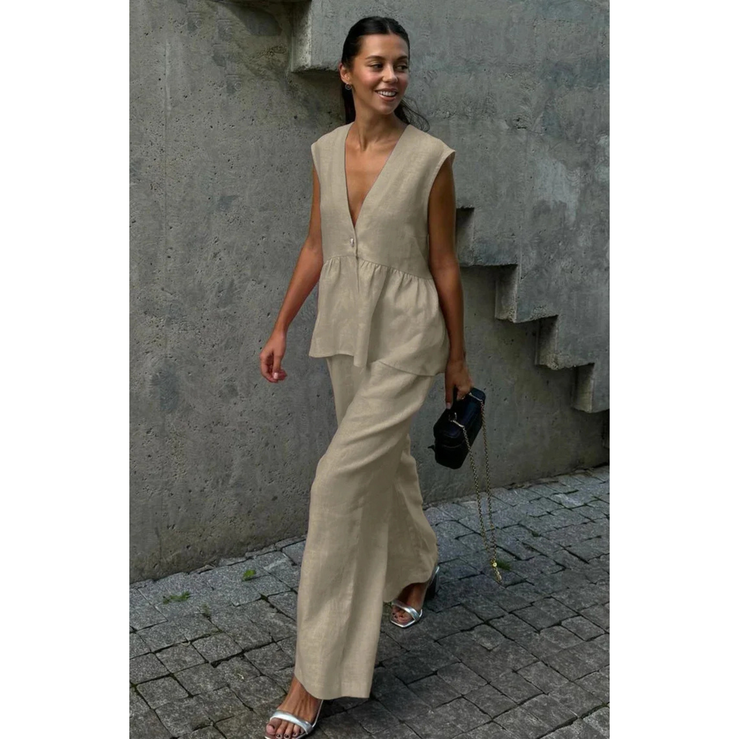 Chic Pink Linen 2-Piece Set