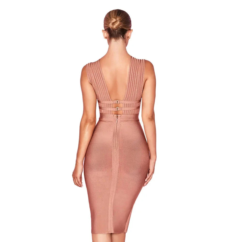 Women Hollow Cut Out Bandage Pink Dress