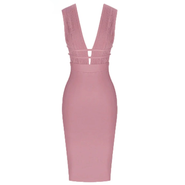 Women Hollow Cut Out Bandage Pink Dress