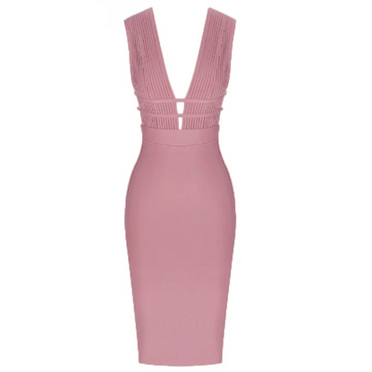 Women Hollow Cut Out Bandage Pink Dress