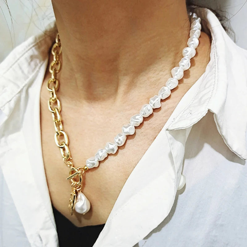 Baroque Pearl Geometric Necklace