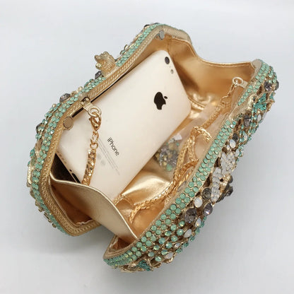 Women Green Crystal Evening Bag