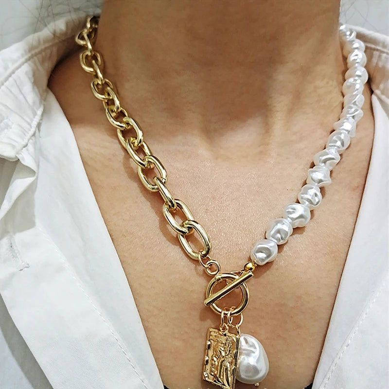 Baroque Pearl Geometric Necklace