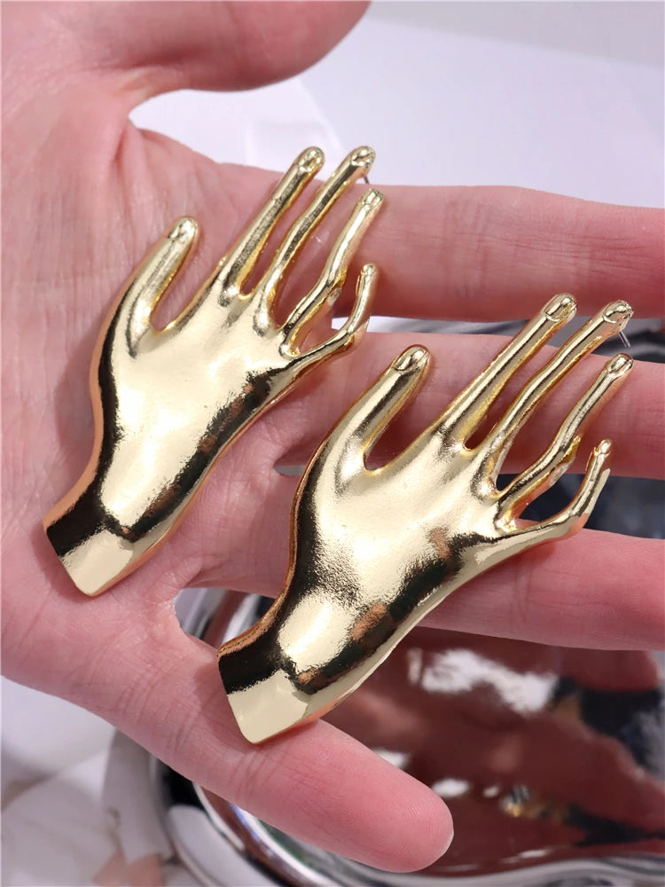 Golden Palm Hand Shaped Earrings