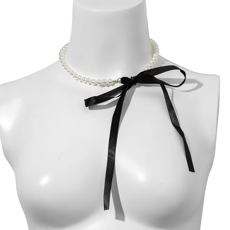 Elegant Black Ribbon Choker Necklace