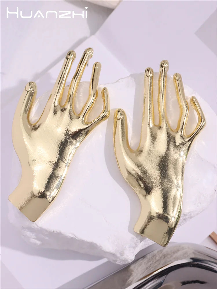 Golden Palm Hand Shaped Earrings