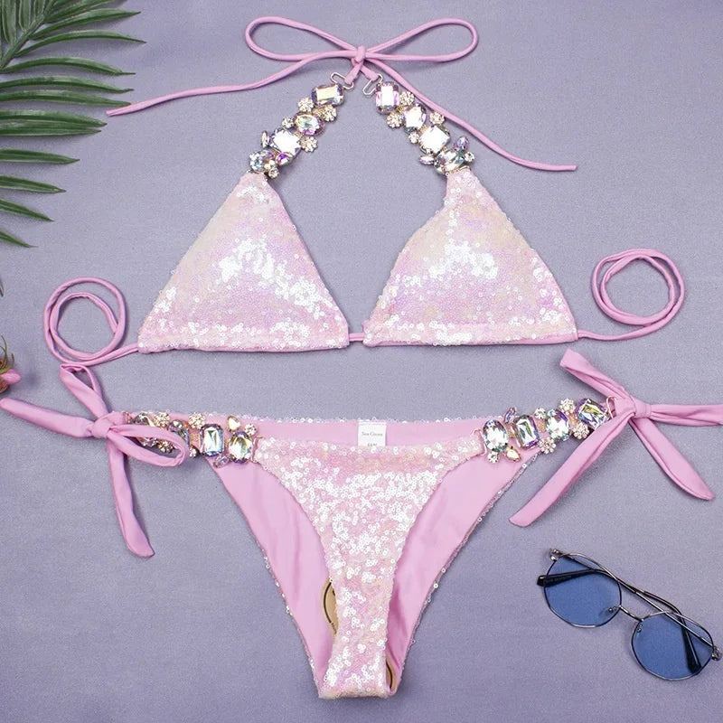 Sexy Bikinis Swimsuit with Rhinestones