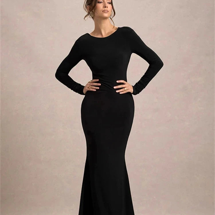 Black Tee Bow Backless Long Dress