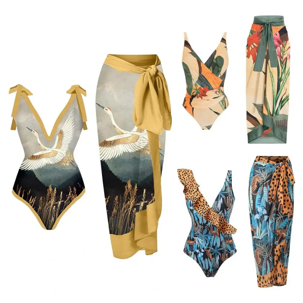 Retro Monokini & Long Dress Set