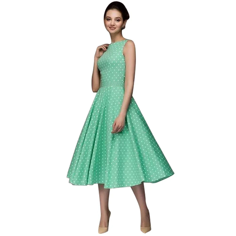 Retro Polka Dot Sleeveless Long Swing Dress