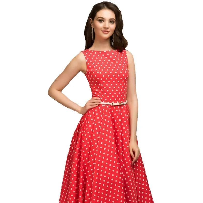 Retro Polka Dot Sleeveless Long Swing Dress