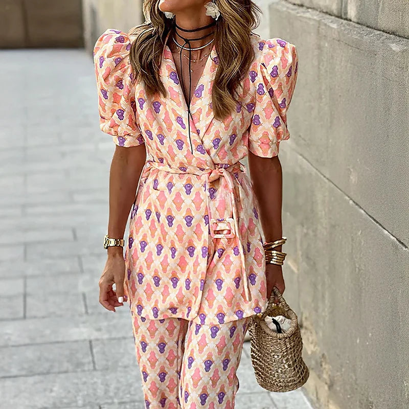 Short Sleeve Jacket &amp; Wide Leg Pants