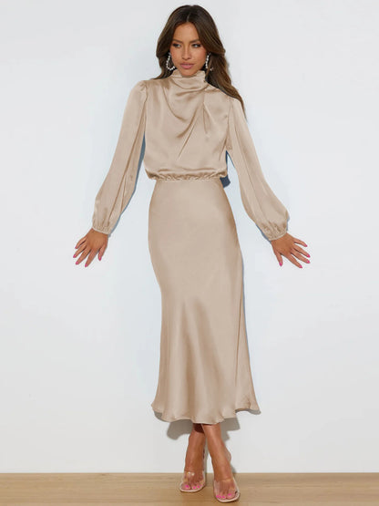 Satin Long Sleeve Loose Fitting Dress