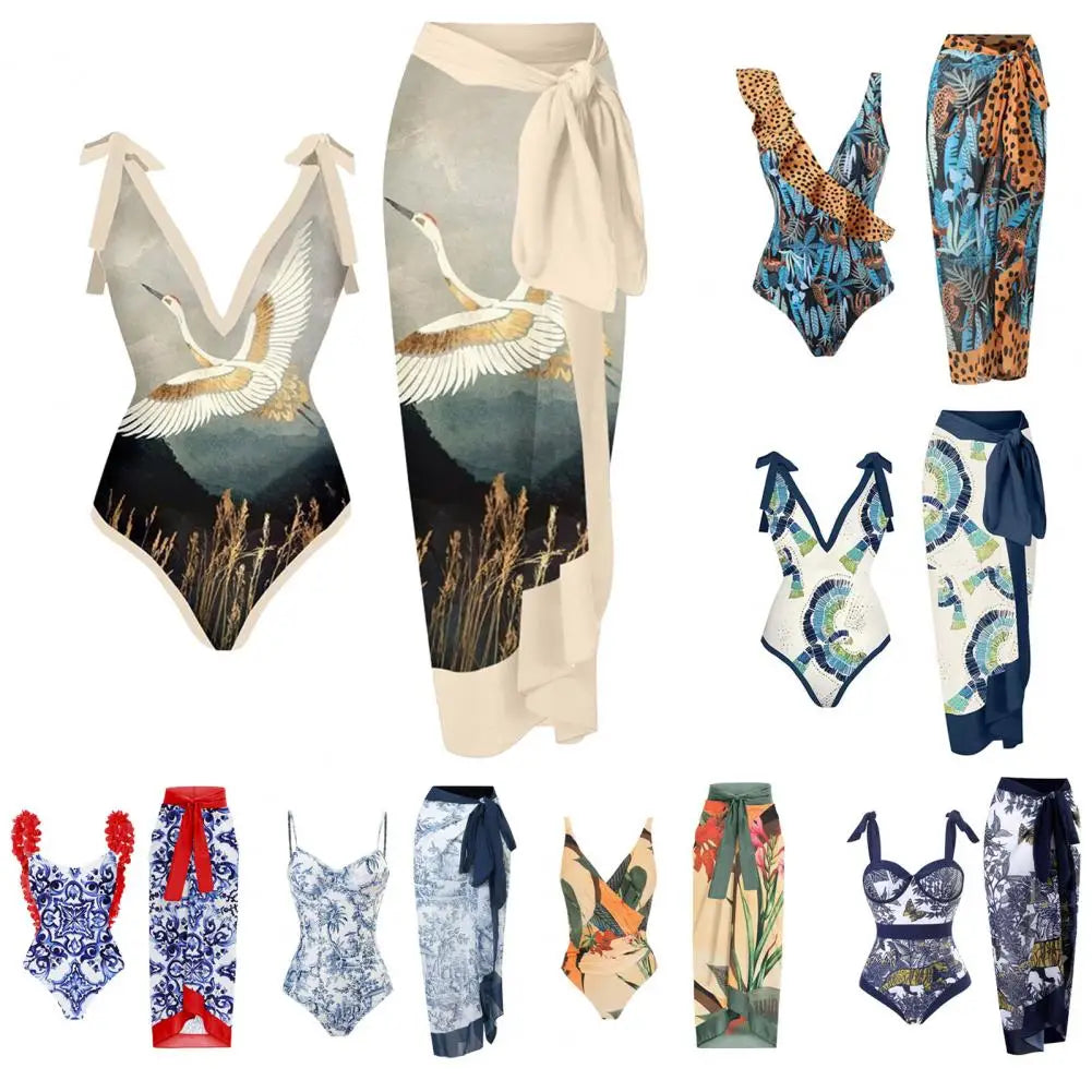 Retro Monokini & Long Dress Set