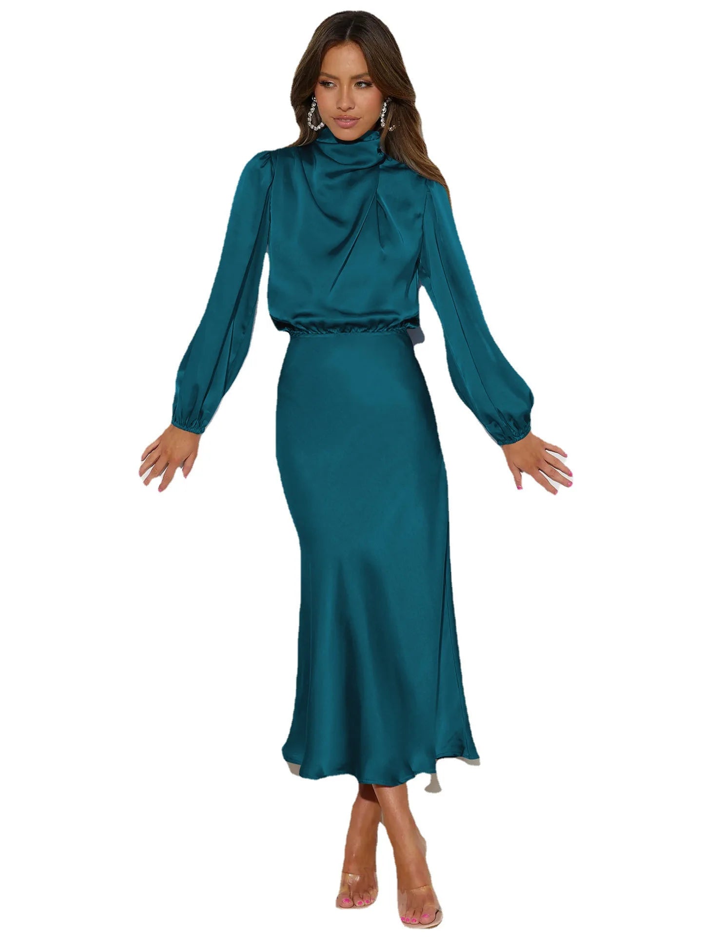 Satin Long Sleeve Loose Fitting Dress