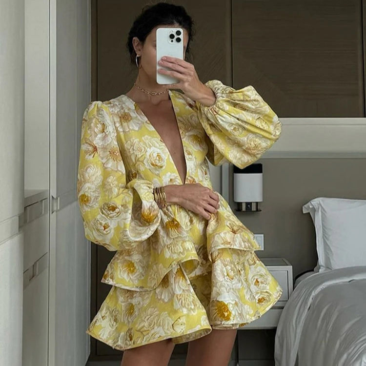 Deep V Neck Long Sleeves