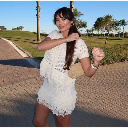 Elegant Knit Cardigan Skirt Set
