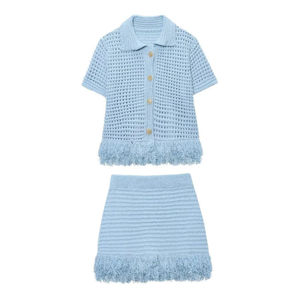 Elegant Knit Cardigan Skirt Set