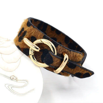 Wide Leather Leopard Bracelet