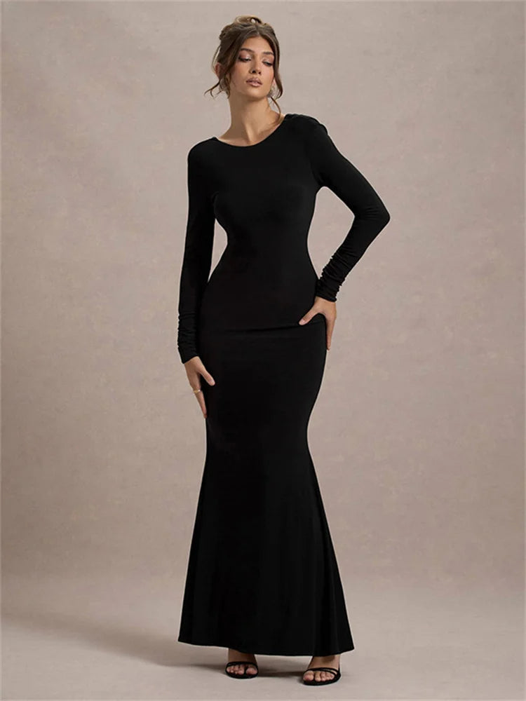 Black Tee Bow Backless Long Dress