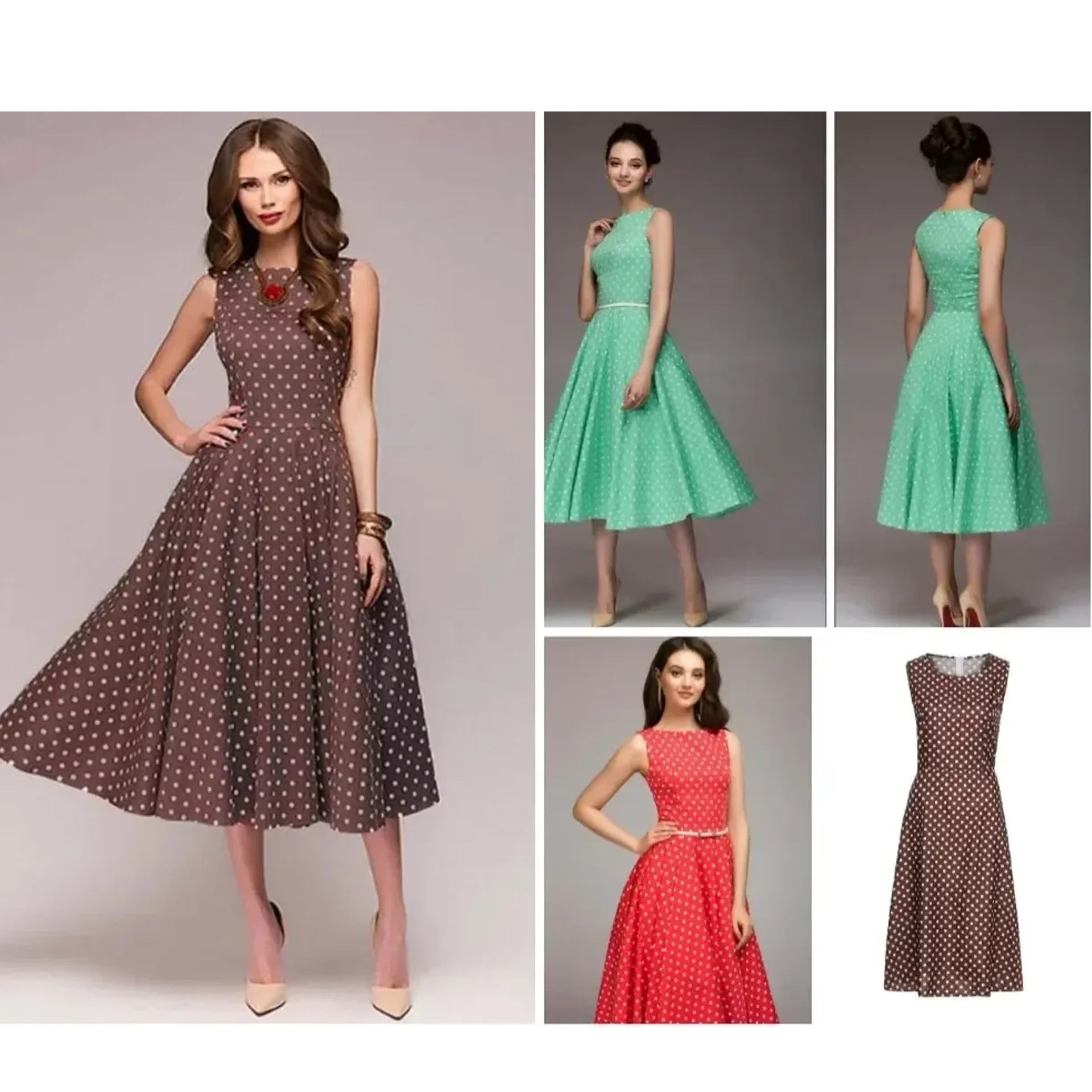 Retro Polka Dot Sleeveless Long Swing Dress