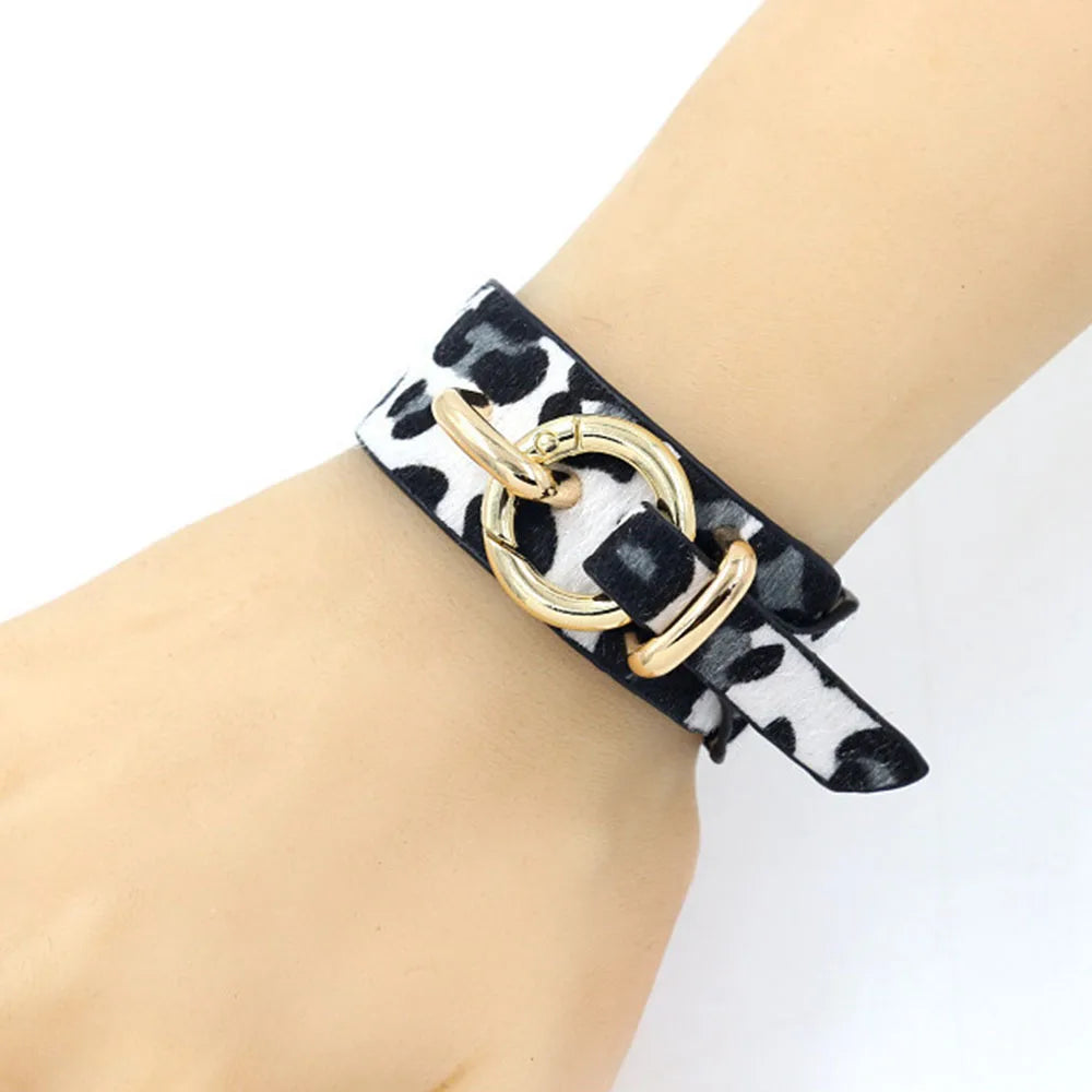 Wide Leather Leopard Bracelet