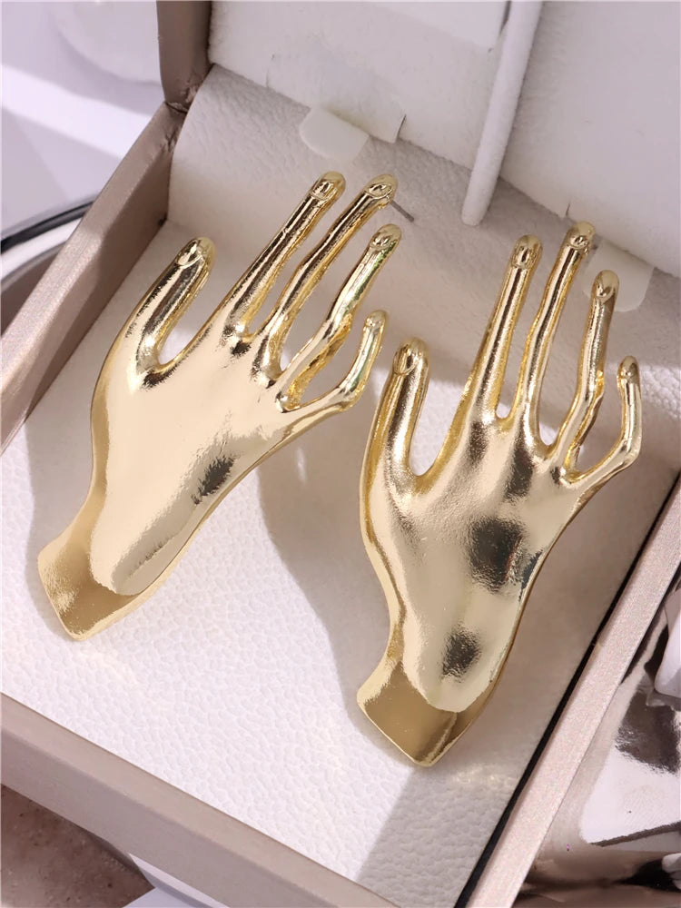 Golden Palm Hand Shaped Earrings