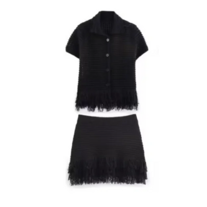 Elegant Knit Cardigan Skirt Set