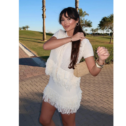 Elegant Knit Cardigan Skirt Set
