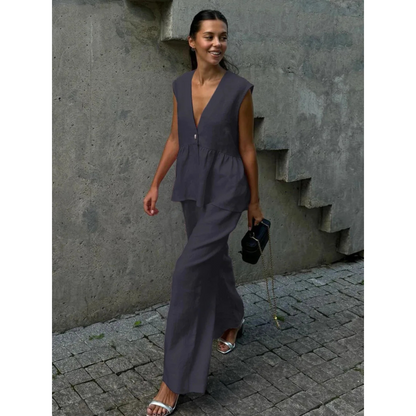 Chic Pink Linen 2-Piece Set