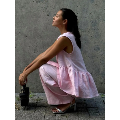 Chic Pink Linen 2-Piece Set