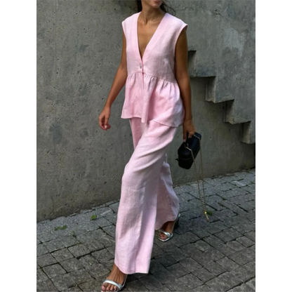 Chic Pink Linen 2-Piece Set