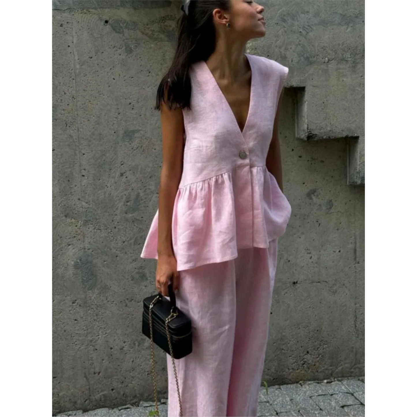 Chic Pink Linen 2-Piece Set