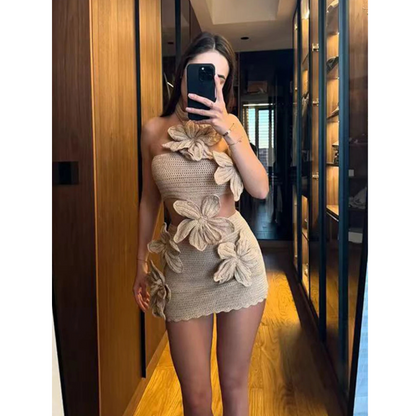 3D Flower Knit Mini Dress