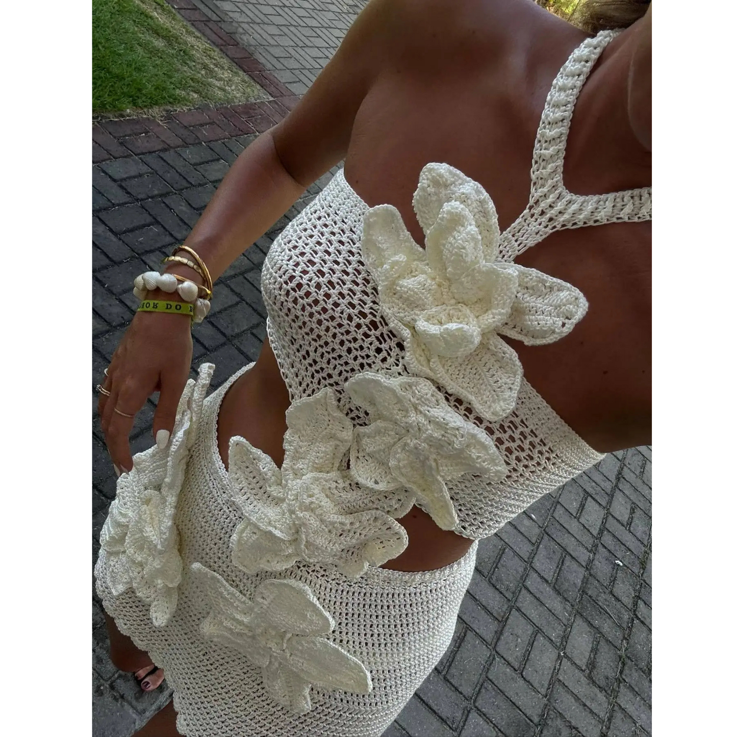 3D Flower Knit Mini Dress