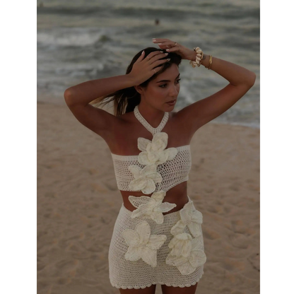3D Flower Knit Mini Dress